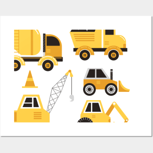 Construction Trucks on Gray Posters and Art